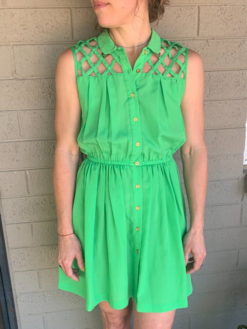 Anthropolgie INSPO from Vintage Green Open cRis-cross metal dress